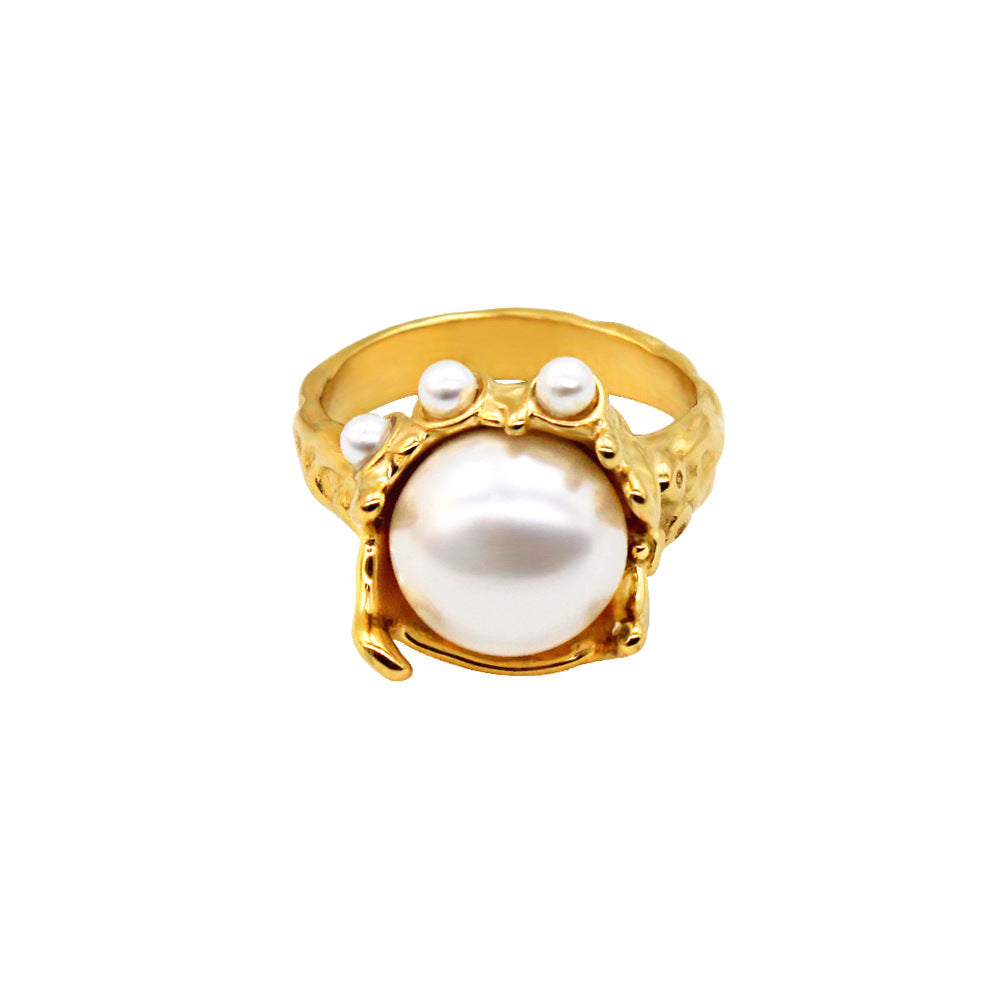 Elegant Geometric 18K Gold Plated Pearl Ring