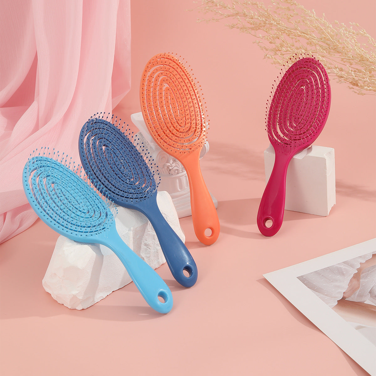 Solid Color Plastic Hair Comb - Hollow Design, Detangling & Hairdressing Tool, Candy Color, Wet & Dry Use