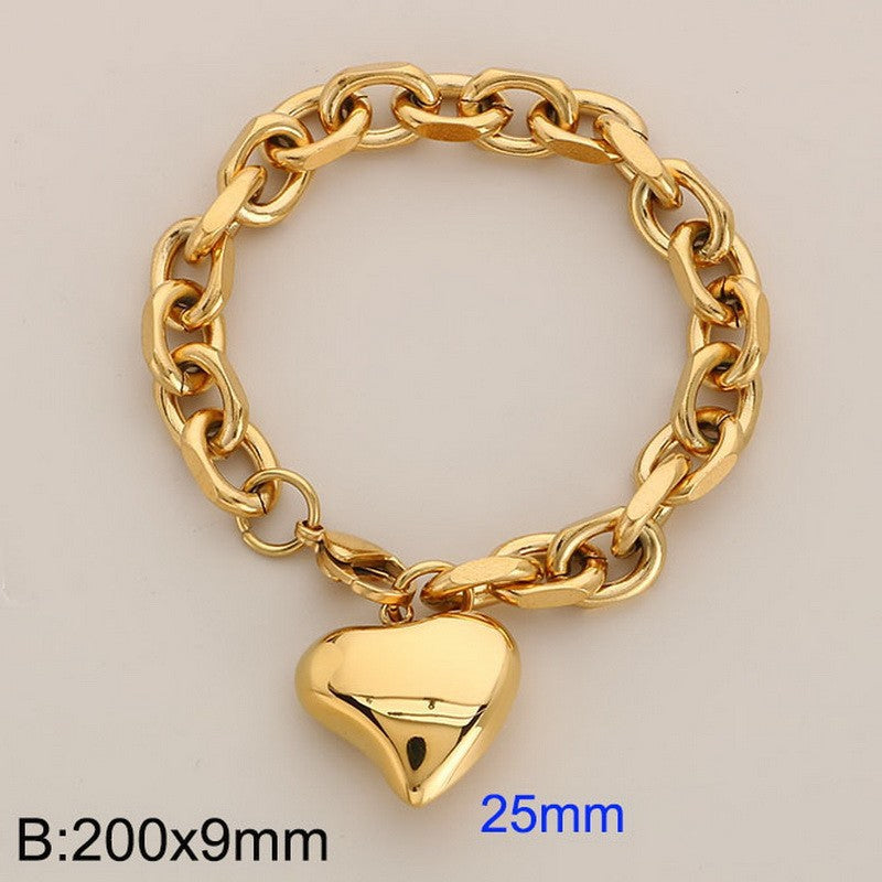 Heart Shape 18K Gold Plated Stainless Steel Bracelet and Necklace Set