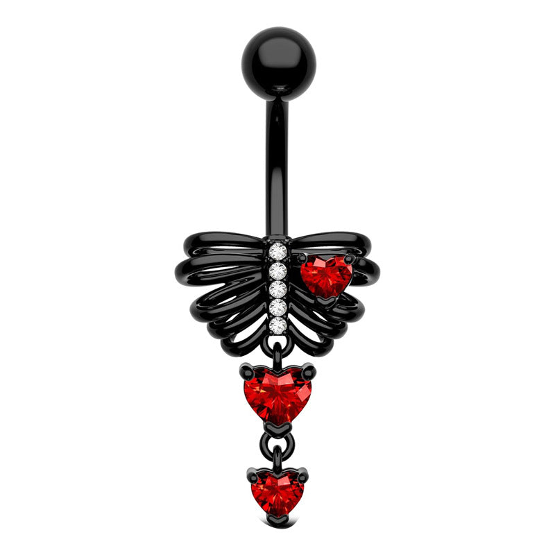 Heart Shape Rhinestone Belly and Nipple Rings with Bat Design Stainless Steel Piercing Jewelry