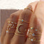 Simple Geometric Rhinestone Crescent Moon Ring Set - 9 Pieces