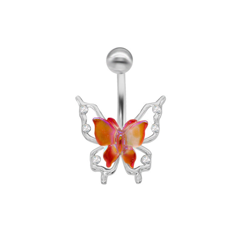 1 Piece Belly Rings Princess Cute Shiny Butterfly 316 Stainless Steel  Alloy Plating Inlay Acrylic Rhinestones White Gold Plated