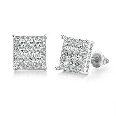 Hip-hop Square Copper Zircon Stud Earrings