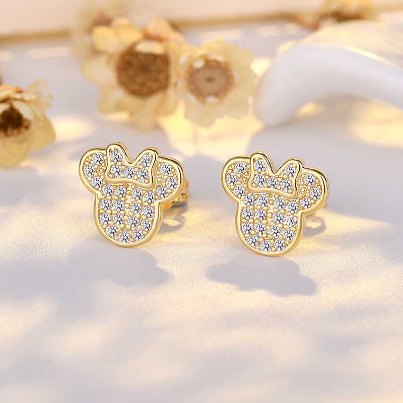 Cartoon Character Copper Zircon Mickey Mouse Stud Earrings