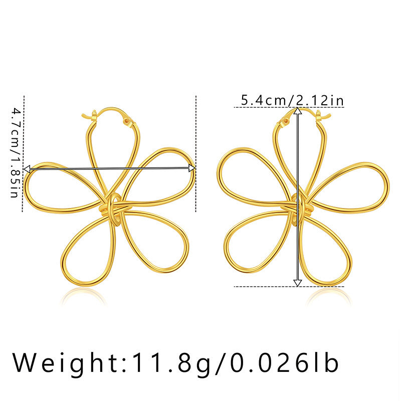 1 Pair Minimalist Flower Design 18k Gold Plated Copper Drop Earrings