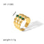 Vintage Geometric Emerald Natural Stone 18K Gold Plated Stainless Steel Open Ring