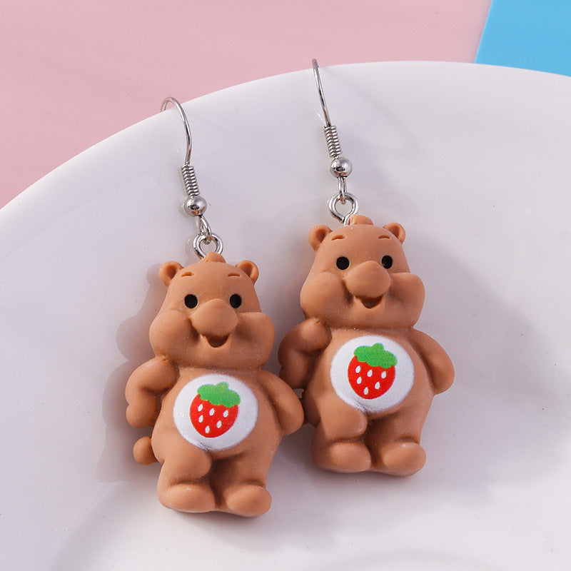 Cartoon Style Fruit Bear Resin Three-dimensional Women'S Drop Earrings