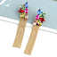 Retro Colorful Acrylic Flower Tassel Drop Earrings for Women