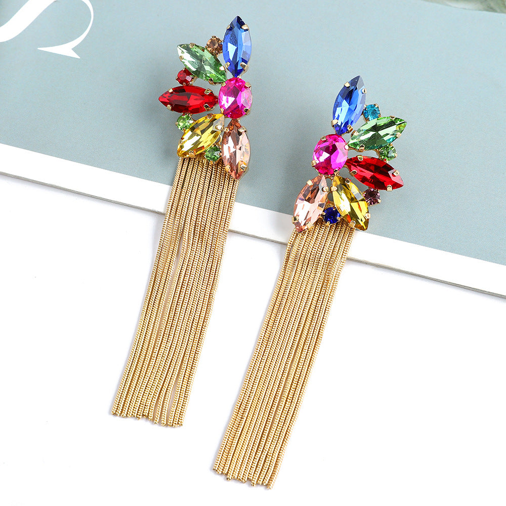 Retro Colorful Acrylic Flower Tassel Drop Earrings for Women