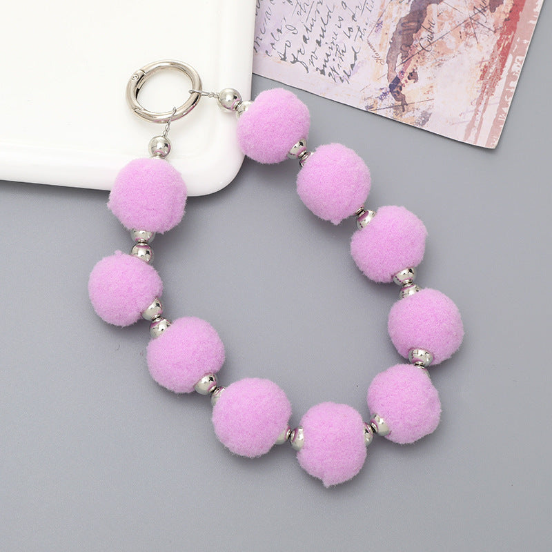 Sweet Flower Beaded Fur Ball Keychain and Phone Charm Bracelet