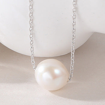 1 Piece Simple Style Solid Color Titanium Steel Inlay Artificial Pearls Necklace
