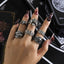 Gothic Punk Cross Heart Skull Alloy Unisex Open Ring Set