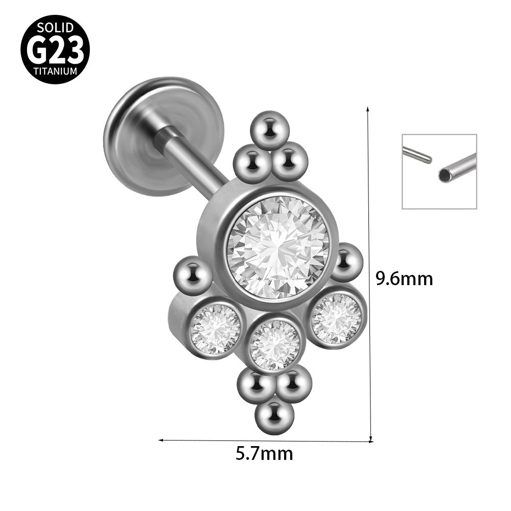 G23 Titanium Zirconia Geometric Ear Cartilage and Lip Rings with Dog Paw and Sun Design