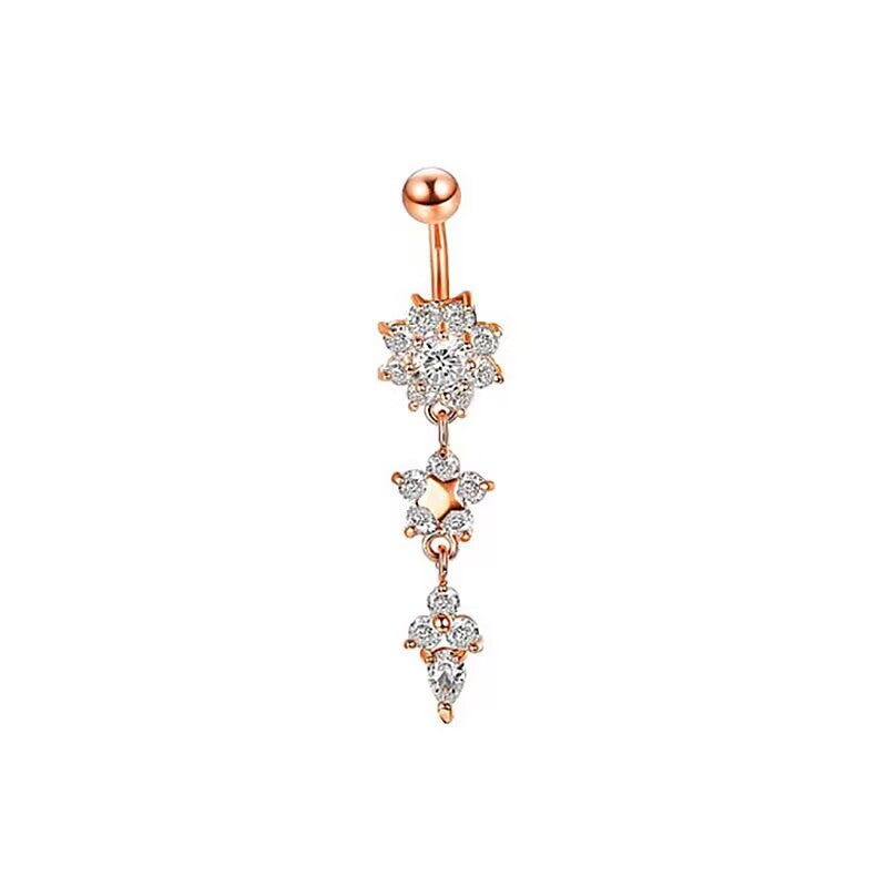 Rose Gold Plated Zircon Butterfly & Snowflake Belly Ring with Rhinestones