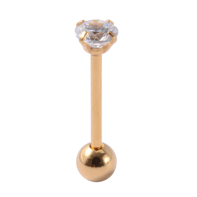 1 Piece 18K Gold Plated Stainless Steel Tongue Ring with Zircon Inlay