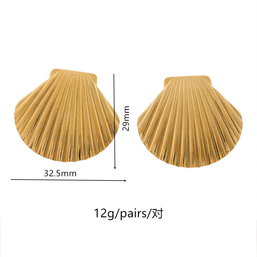 1 Pair Geometric Wing Shell Titanium Steel 18K Gold Plated Ear Studs