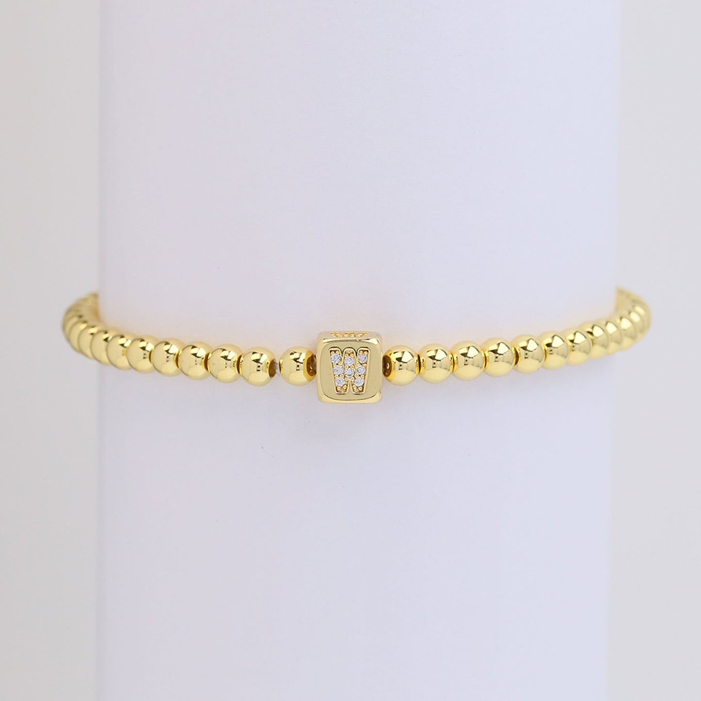 18k Gold Plated Copper Letter Zircon Beaded Stretch Bracelet