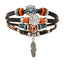 Retro Ethnic Style Color Block PU Leather Bracelet with Beaded Feathers and Tree of Life Turquoise Accents