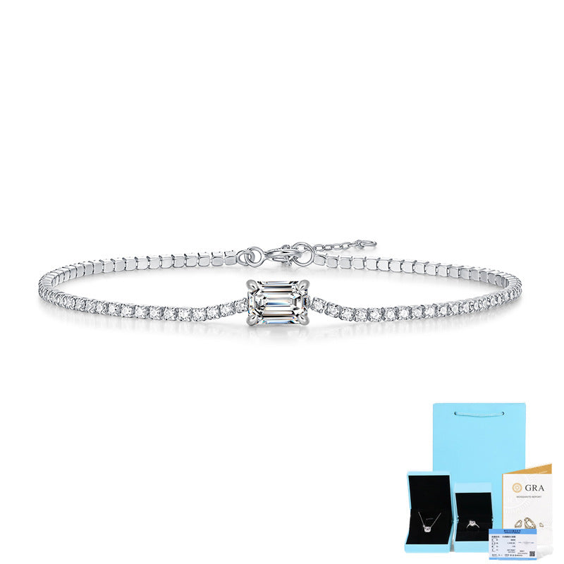 Elegant Square Sterling Silver Moissanite Aurora Tennis Bracelet