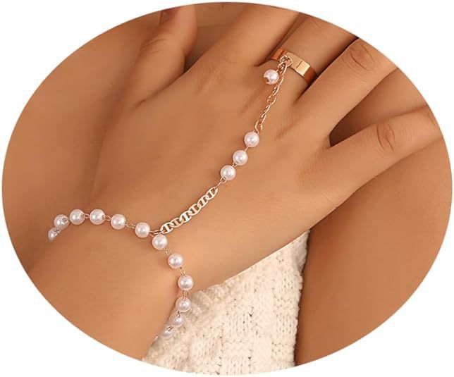 Minimalist Pearl & Bead Copper Bracelet with Zircon Love Chain