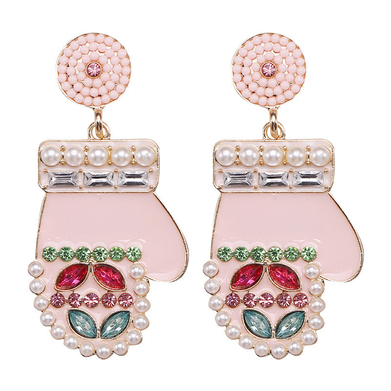 1 Pair Classic Cartoon Christmas Tree Rhinestone Drop Earrings