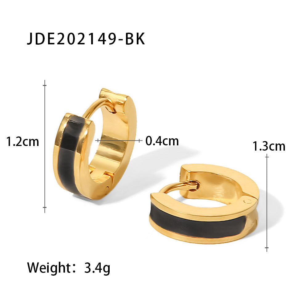 Fashion Geometric Enamel 18k Gold Plated Stainless Steel Hoop Earrings