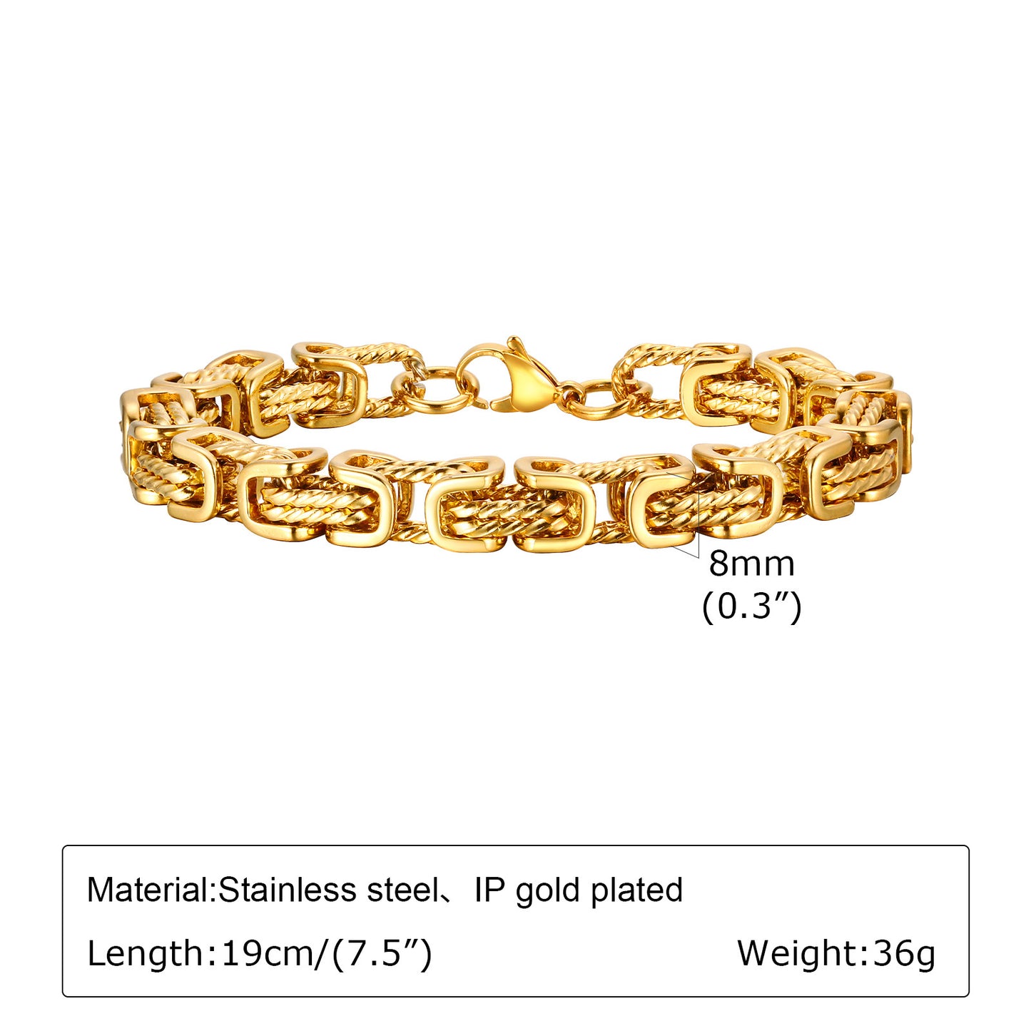 Geometric Stainless Steel Byzantine Twist Men's Bracelet - Vintage Style Jewelry