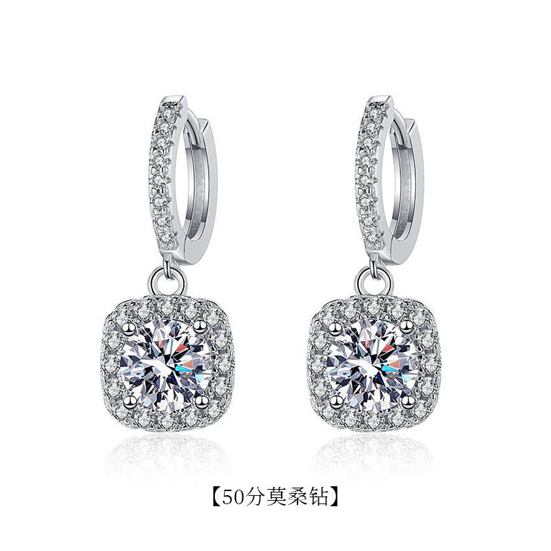 Basic Modern Square Sterling Silver Moissanite Drop Earrings