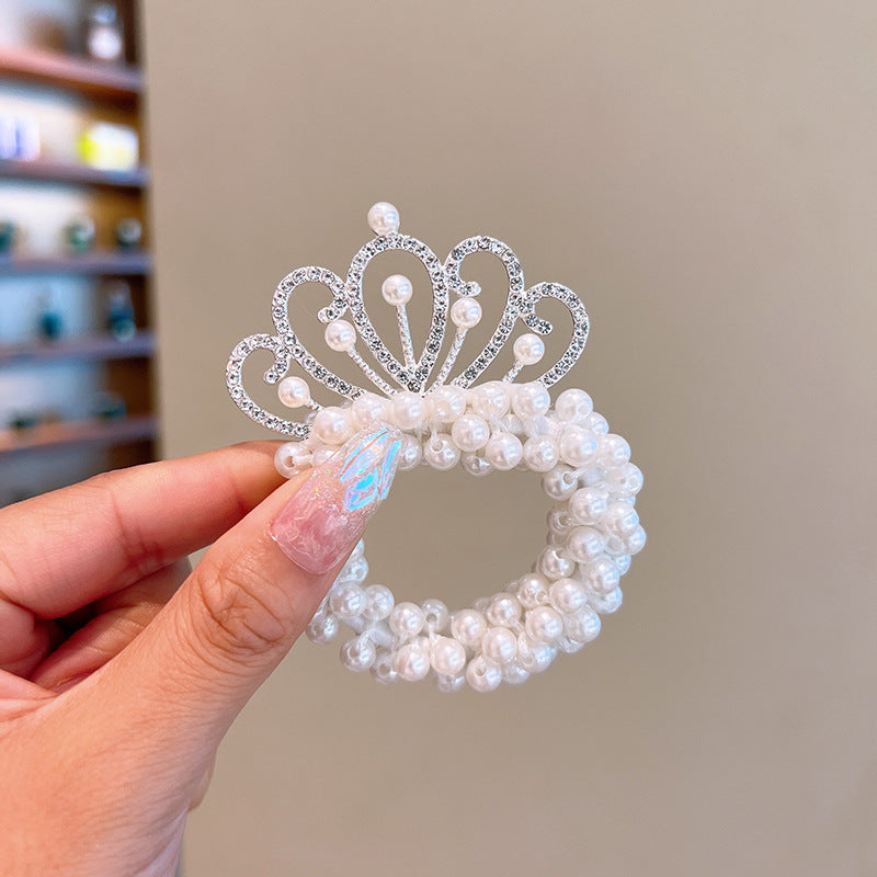 Cute Crown Pearl Rhinestone Hair Tie for Girls