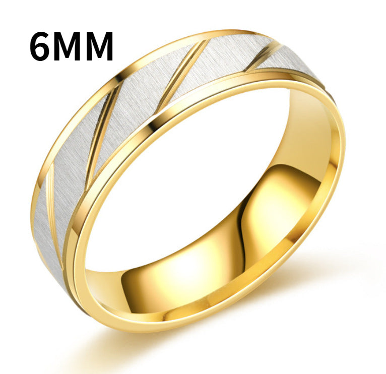 Fashion Golden Stainless Steel Step Cut Couple Ring