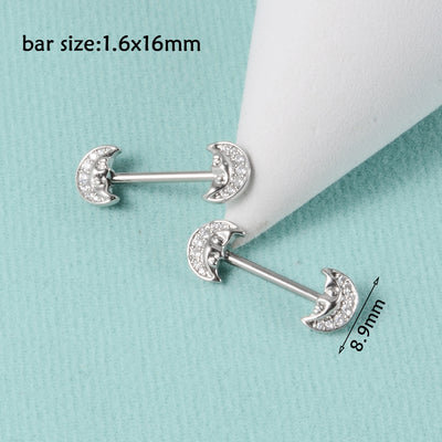 1 Pair Ear Cartilage Rings & Studs Simple Style Moon 304 Stainless Steel Synthetic Opal Rhinestone Polishing Inlay Synthetic Opal Rhinestones Opal