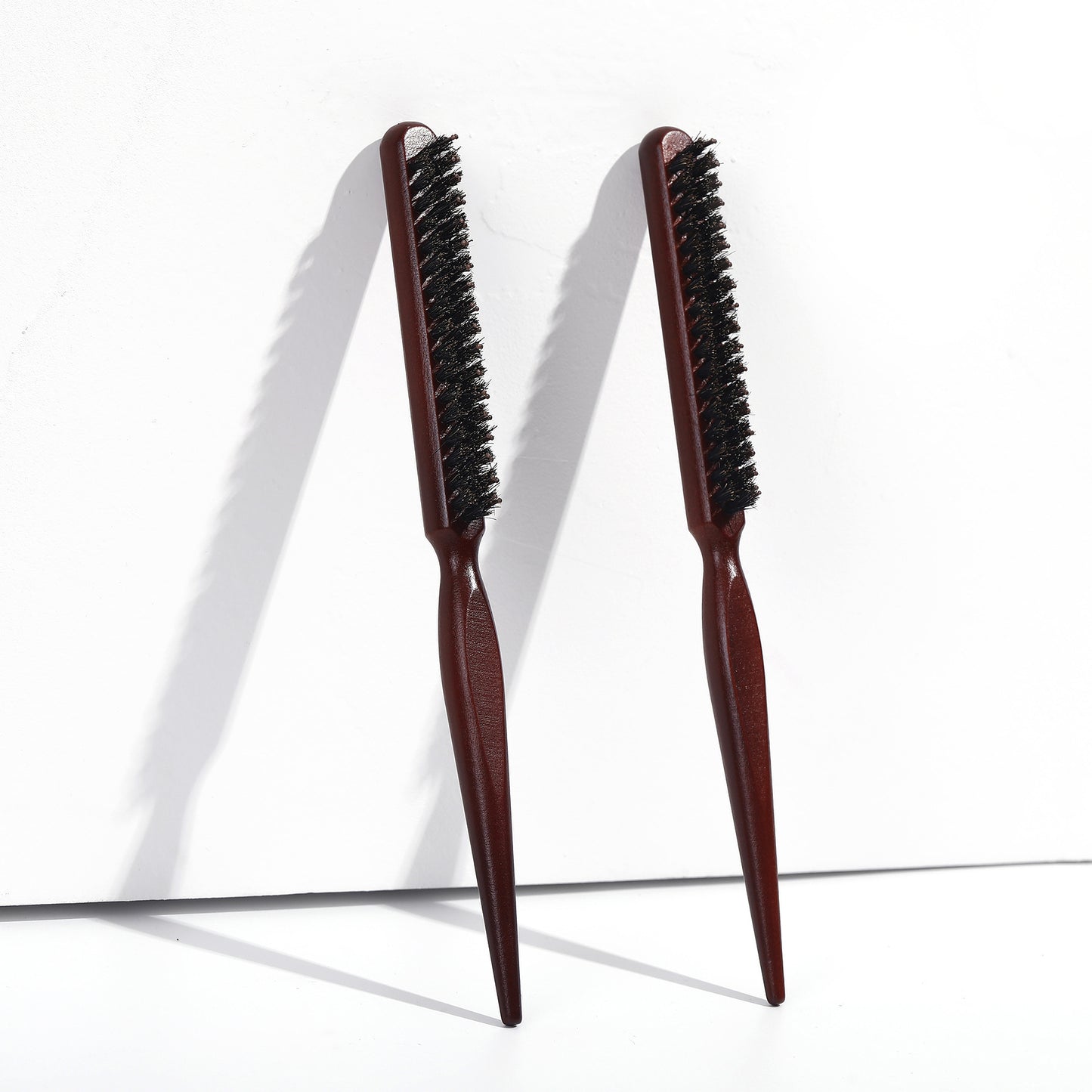 Simple Solid Color Theaceae Wooden Hair Comb with Pig Bristle for Styling and Curling