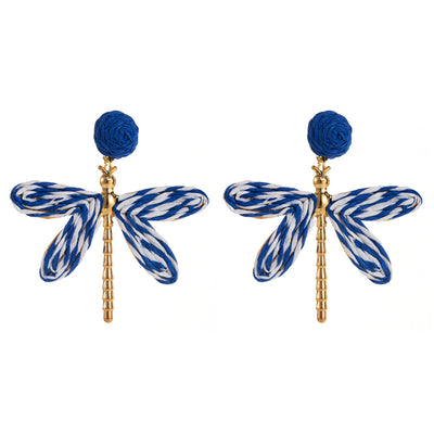 Dragonfly Raffia Gold Plated Drop Earrings - Bohemian Vacation Style