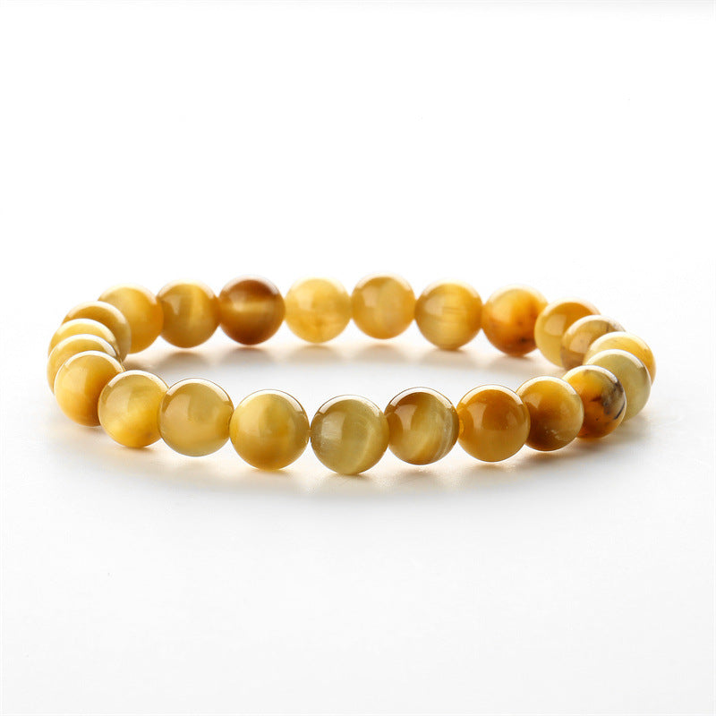 Retro Classic Round Wood Agate Beaded Bracelet with 8mm Tiger Eye and Rainbow Beads