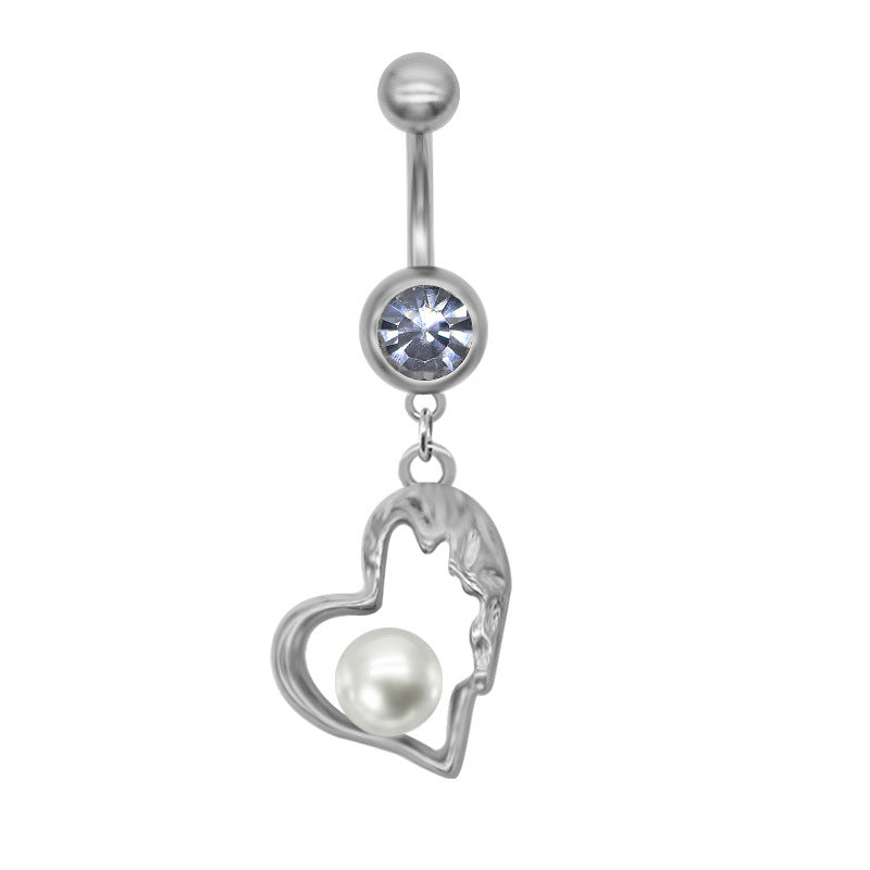 1 Piece Belly Rings Simple Style Classic Style Moon Heart Shape 316 Stainless Steel  Alloy Plating Inlay Resin Glass Pearl White Gold Plated