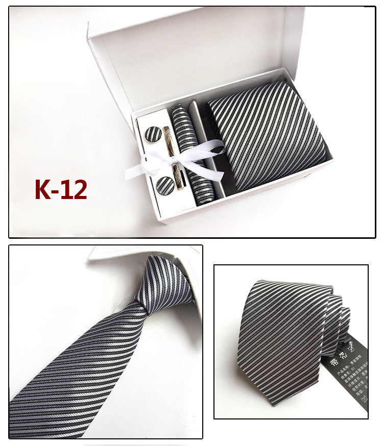 Men's 6-Piece Tie Set with Pocket Square and Clip Gift Box