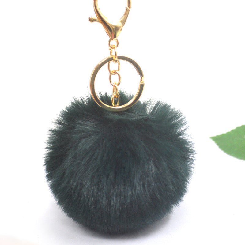 Cute Solid Color Alloy Cloth Women's Keychain with Faux Rabbit Fur Pom Pom Charm