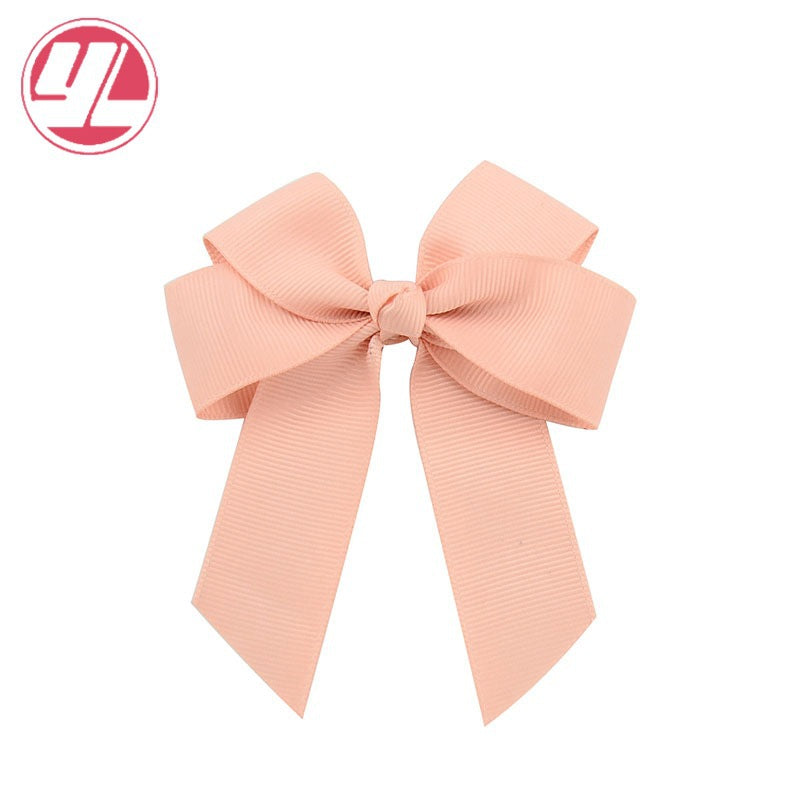 Fashion Handmade Double Streamer Polyester Ribbed Satin Ribbon Bow Hair Clip Accessories