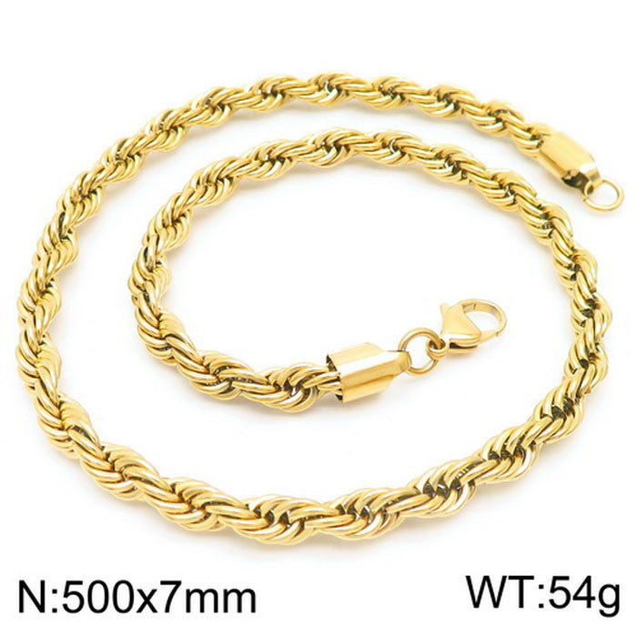 Retro Geometric Titanium Steel Plated Rope Chain Necklace