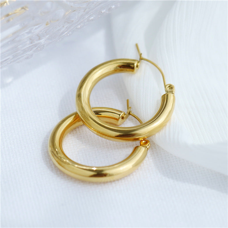 Fashion Round Titanium Steel Plating Hoop Earrings 1 Pair