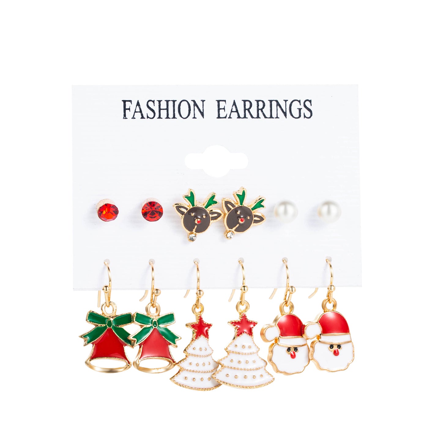 6 Pairs Ethnic Style Cartoon Character Christmas Tree Enamel Alloy Earrings