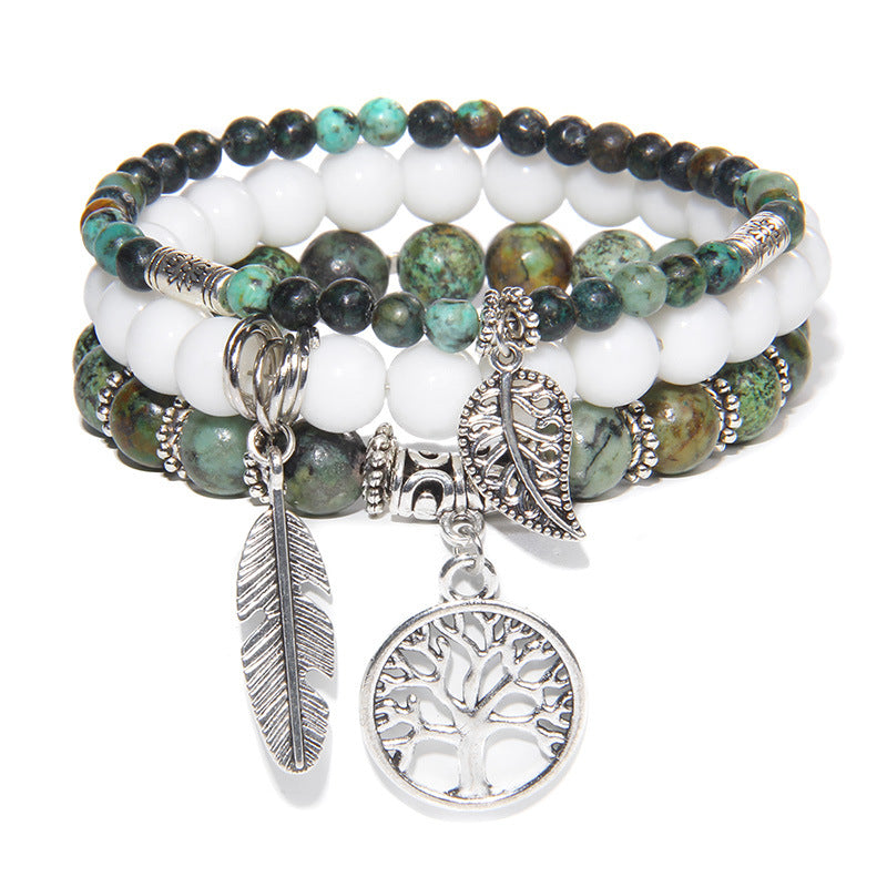 Streetwear Geometric Agate Metal Bracelet Set with Bohemian Turquoise and Tree of Life Pendant