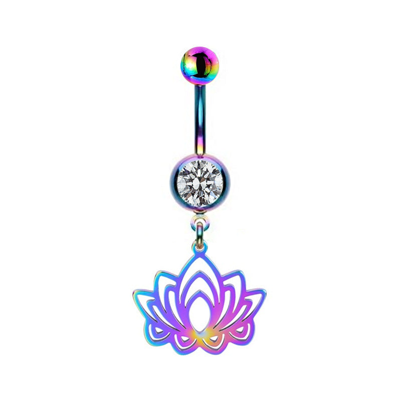 Colorful Floral & Animal Stainless Steel Belly Ring Set with Rhinestones