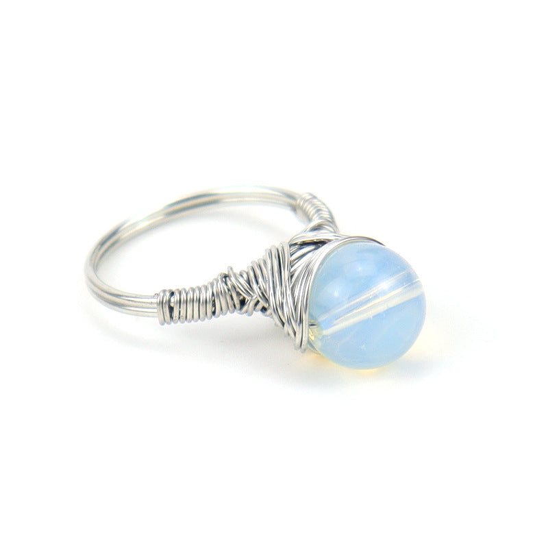 Retro Geometric Agate Crystal Beaded Ring