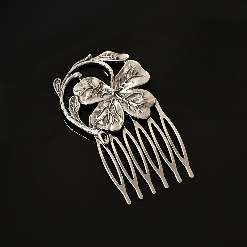 Retro Diamond Pearl Leaf Hair Comb Clip