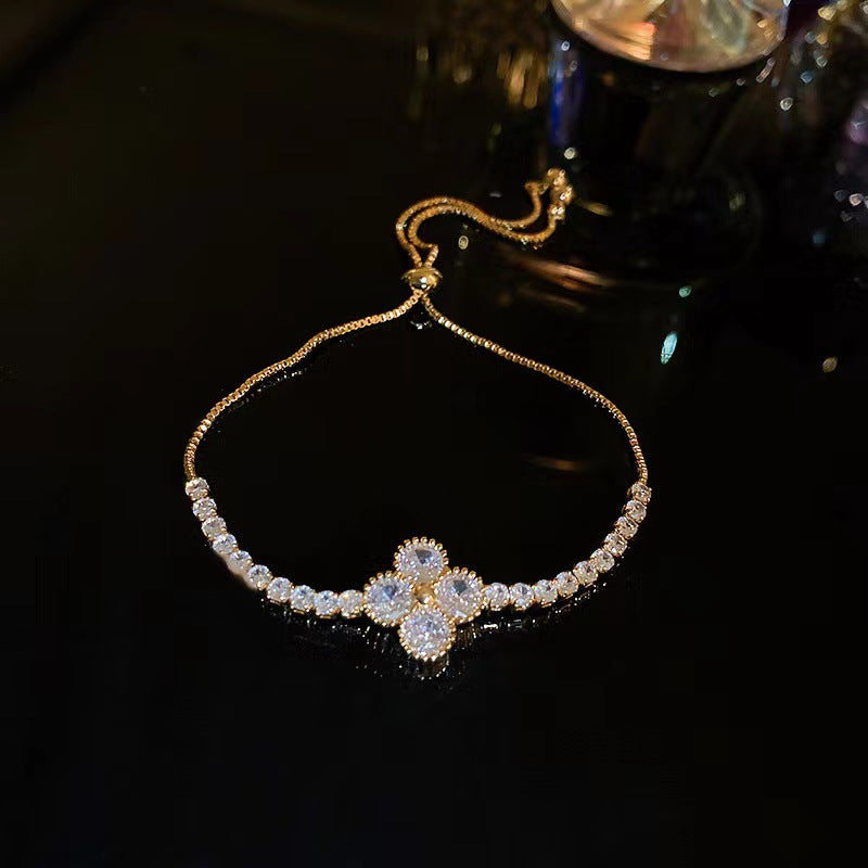 Simple Geometric Alloy Plated Zircon Gemstone Women's Bracelet