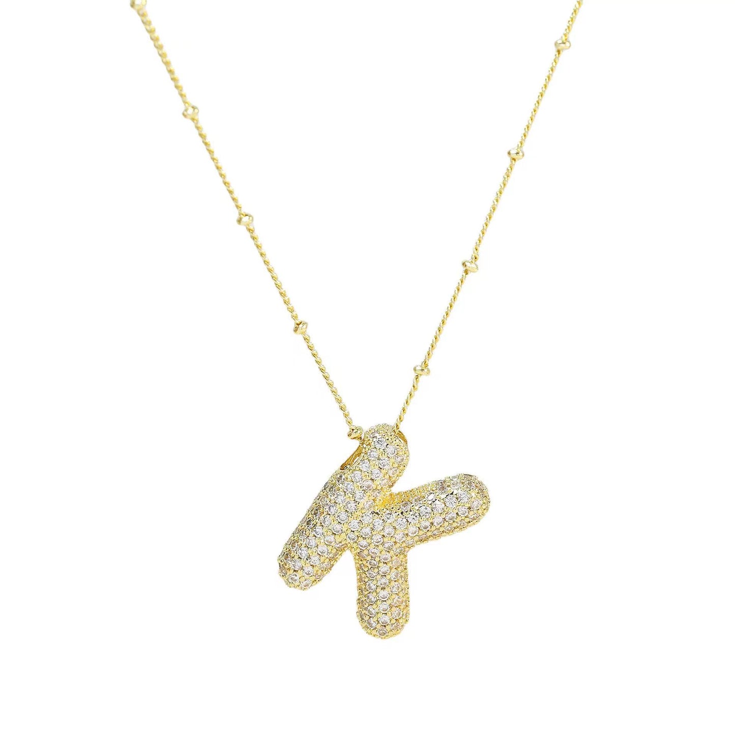 Wholesale Hip-Hop Rock Letter Zircon Pendant Necklace - 18K Gold Plated Stainless Steel with Copper Inlay