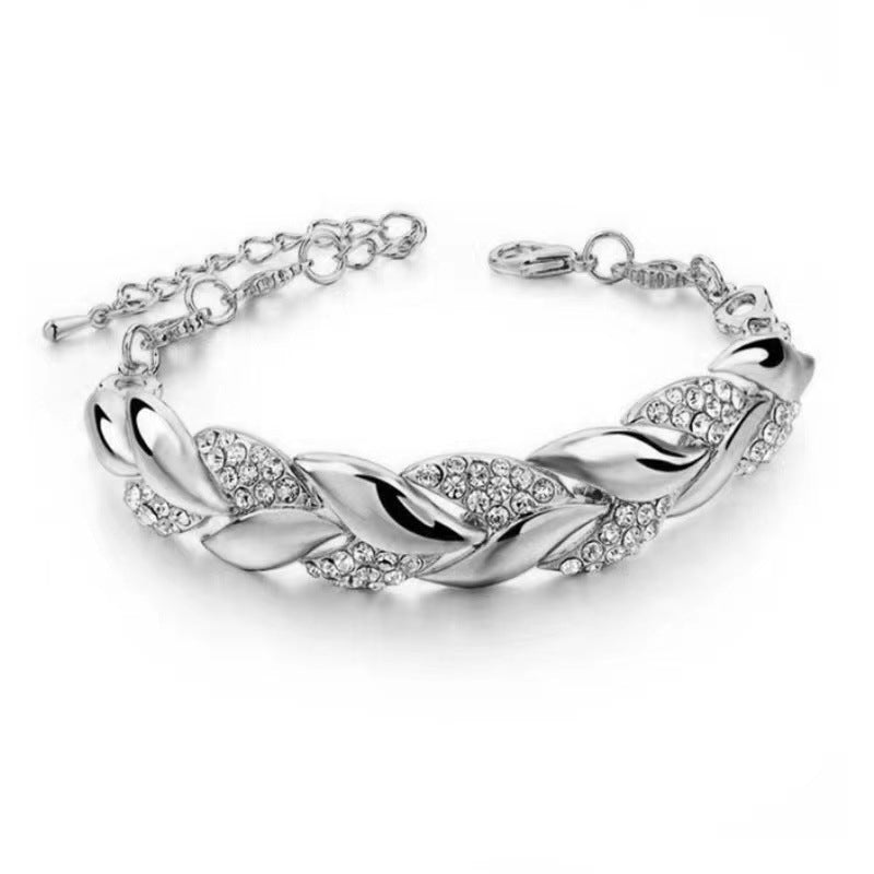 Elegant Leaf Zircon Inlay Adjustable Gold Bracelet for Women