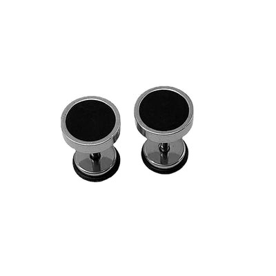 Fashion Stainless Steel Black Dumbbell Round Stud Earrings Single