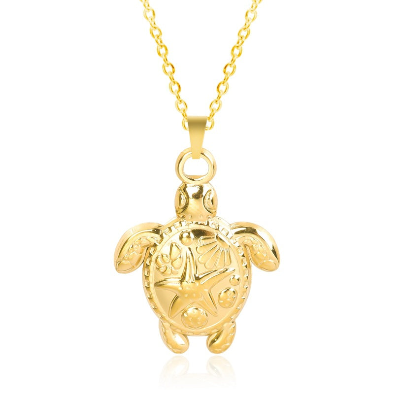 18K Gold Plated Tortoise Stainless Steel Pendant Necklace